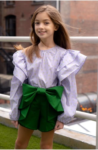 طقم شورت اخضر مع توب لافندر