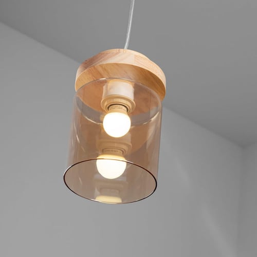 إنارة خشبية معلقة زجاج عسلي