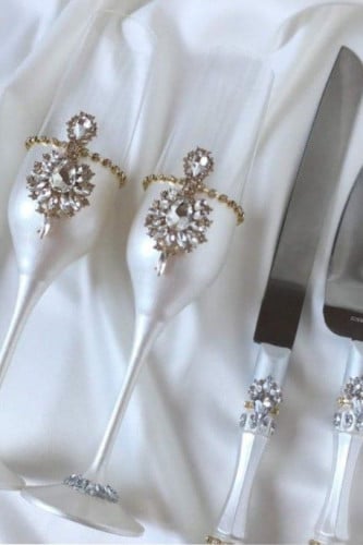 طقم عرسان مكون من 12 قطعة مرصع ب كريستال شوارفسكي...