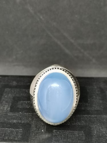 خاتم الفضة بحجر عقيق خرساني ايراني أزرق بصياغة الأ...