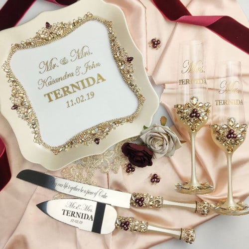 طقم عرسان مكون من 12 قطعة مرصع ب كريستال شوارفسكي