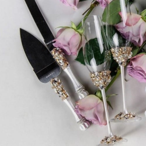 طقم عرسان مكون من 12 قطعة مرصع ب كريستال شوارفسكي