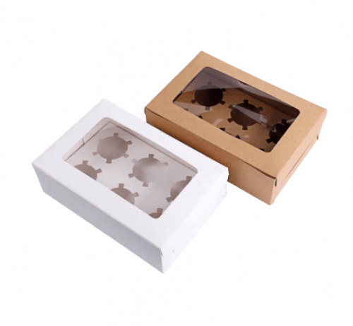 علب كب كيك ورقي مقسم 6 بنافذة
