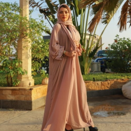 عباية مخمل بينك نود موديل Abaya No 27