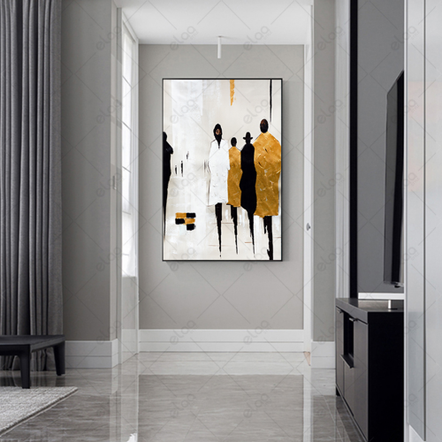 لوحة فن تجريدي بالالوان البني والاسود والابيض