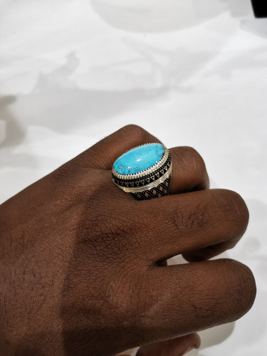 خاتم الفضة بحجر فيروز نيشابوري ايراني بصياغة عباسي...