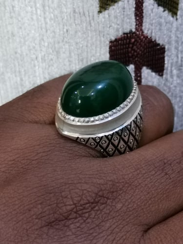 خاتم الفضة بحجر عقيق خرساني ايراني أخضر بصياغة الأ...