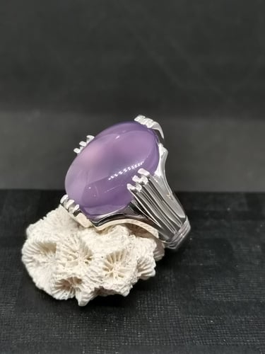 خاتم الفضة بحجر عقيق يماني بنفسج بصياغة حمادة عيار...