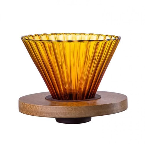 قمع V60 زجاجي 02 بقاعده خشبيه متعدد الالوان