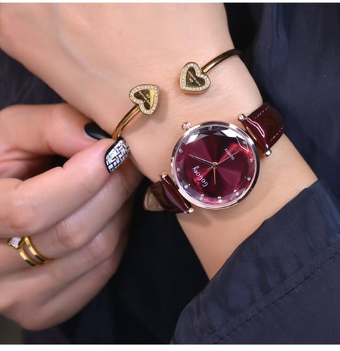 ساعة نسائية كوارتز أنيقة بحزام جلد عالي الجودة لون...