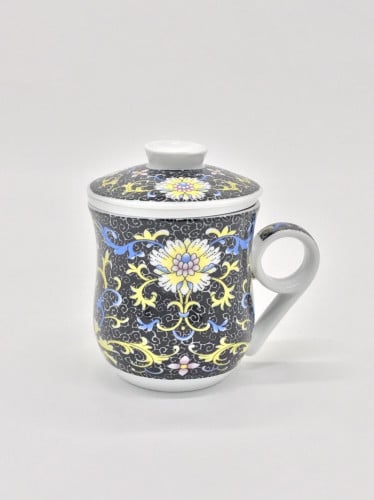 كوب شاي مع مصفاة مكون من 3 قطع اللون اسود