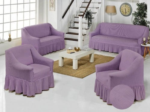 طقم غطاء كنب تصميم منقّط بارز 4 قطع بنفسجي فاتح