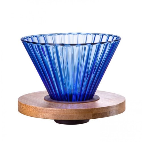 قمع V60 زجاجي 02 بقاعده خشبيه متعدد الالوان