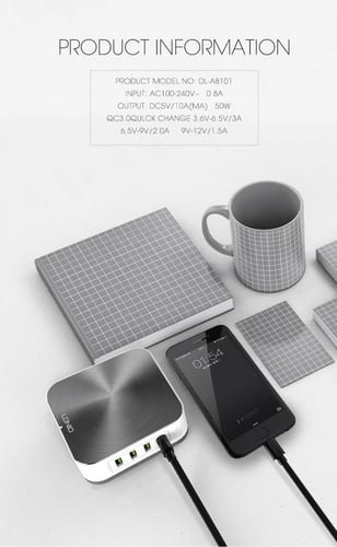 ليدنيو شاحن منزلي سريع ب7 مداخل USB و1 تايب سي مع...