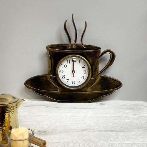 ساعة جدارية انتيك فنجان وصحن تعمل بالبطارية