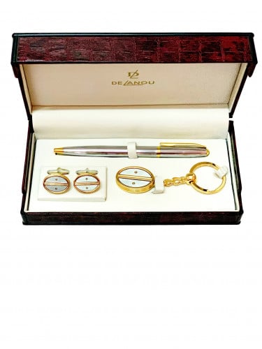 طقم رجالي يتكون من ميدالية وقلم وكبك ذهبي وفضي من...