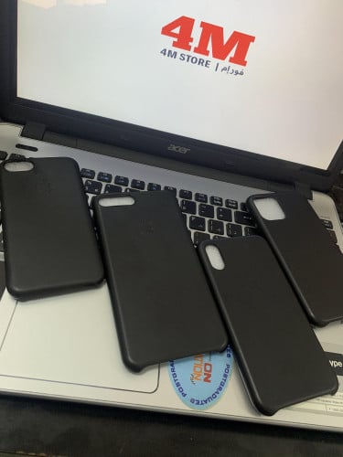 كفر ايفون جلد أسود Black leather case for iPhone