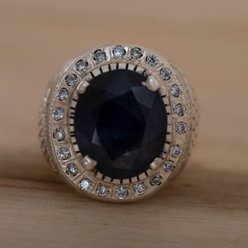 خاتم رجالي حجر الزفير الطبيعي واحجار الزركون