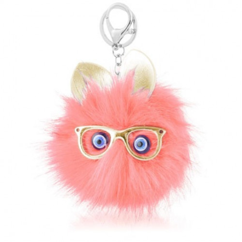 ميدالية ( تعليقة ) فرو على شكل قطة بنظارة