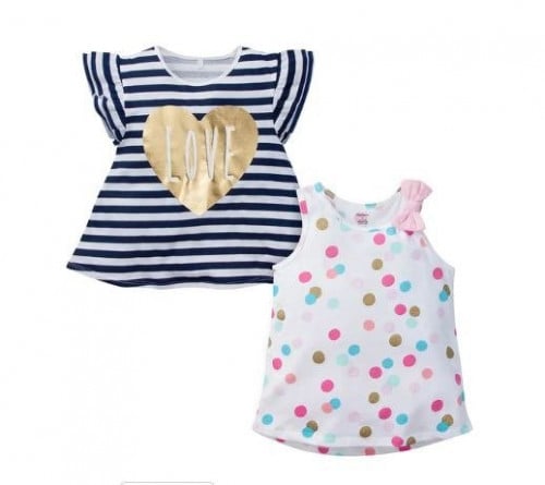 2 طقم تي شيرت بناتي Love من القطن العضوي 100% مارك...