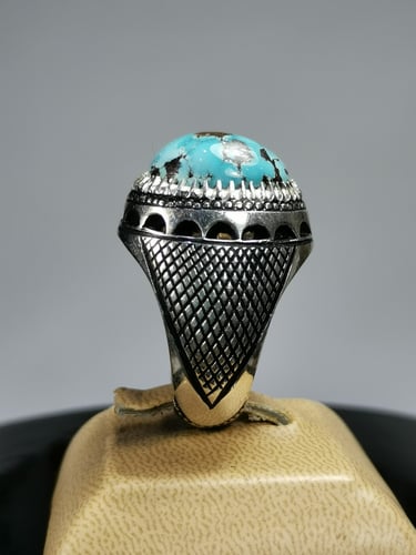 خاتم الفضة بحجر فيروز نيشابوري ايراني بصياغة الأست...