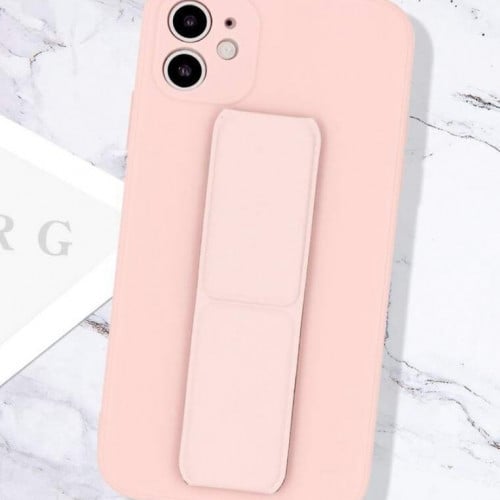 غلاف ايفون11برو بلون موحد وردي ,مع مسكه