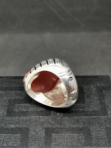 خاتم الفضة بحجر عقيق خرساني ايراني أحمر مترش بصياغ...