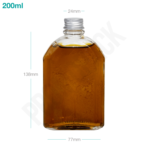 قارورة زجاجية 200 ملم بغطاء المنيوم فضي