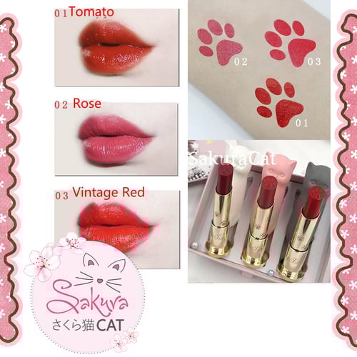 3 احمر شفاة ( أرواج ) بشكل قطة بألوان متعددة