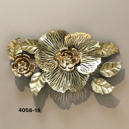 لوحة جدارية حديد وردة ذهبية