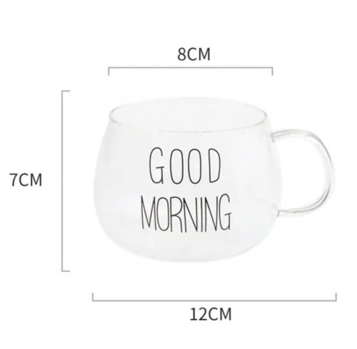 كوب زجاجي شفاف كتابة اسود