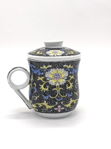 كوب شاي مع مصفاة مكون من 3 قطع اللون اسود