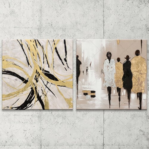 لوحات جدارية فن تجريدي ذهبي وأسود