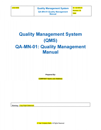 ISO 9001 Kit - Quality Manual