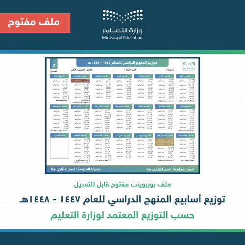ملف بوربوينت توزيع المنهج الدراسي