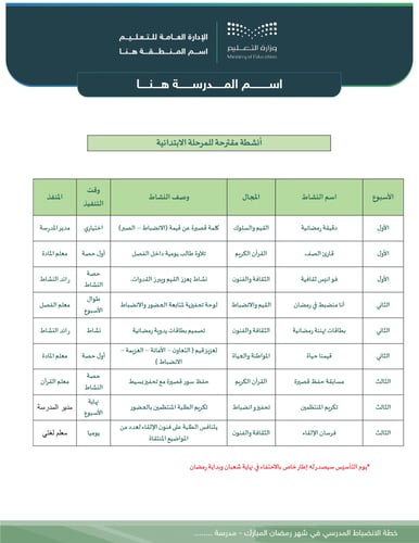 خطة الانضباط المدرسي في رمضان