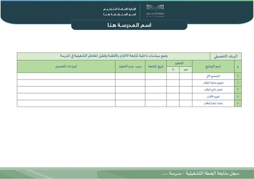 سجل متابعة الخطة التشغيلية