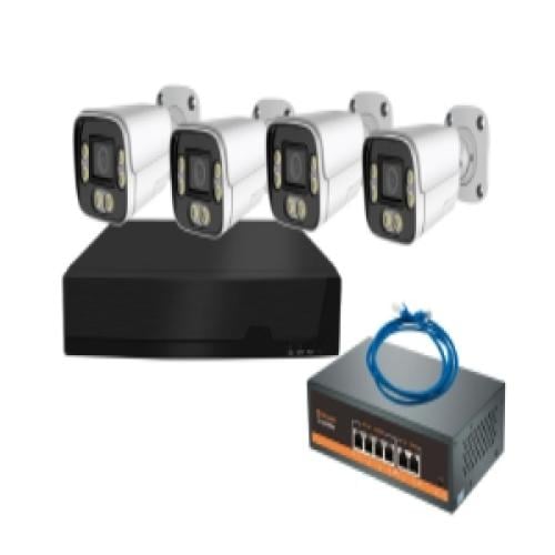طقم 4كاميرات مراقبة خارجي شبكية 5ميجـا IP ملون