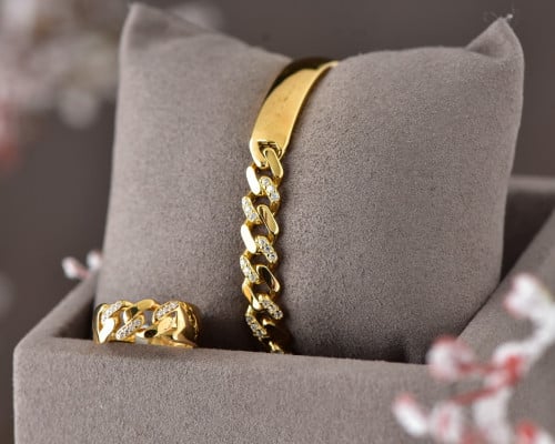 طقم سوارة مع خاتم إيطالي براند (MONAC) أصلي ذهب عي...