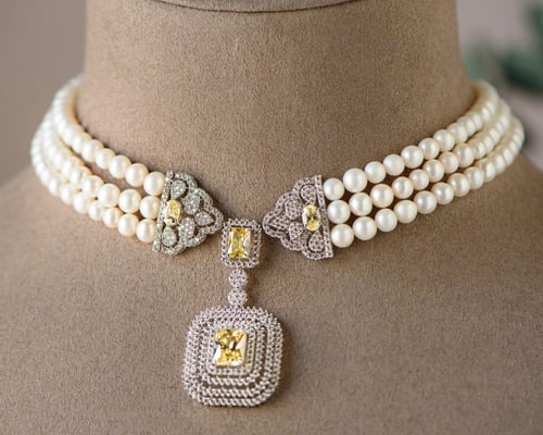 نصف طقم ذهب أبيض عيار 18 مع تشوكر لولو