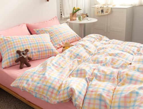 مفرش نفر ونص قطن طبيعي 100% 4 قطع