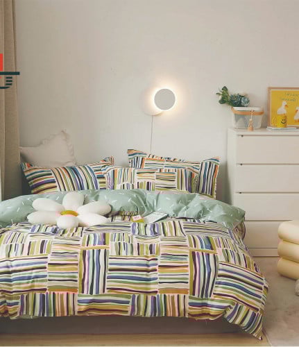 مفرش نفر ونص قطن طبيعي 100% 4 قطع