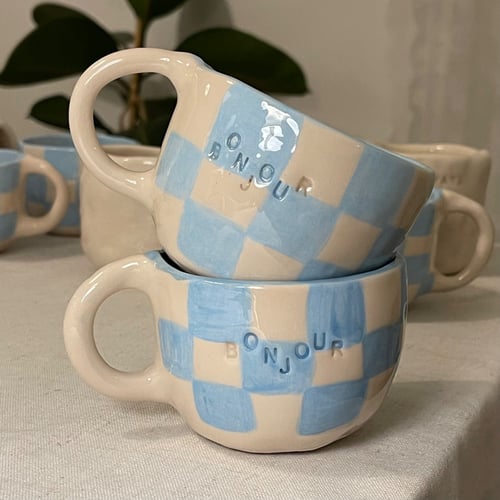 كوب Bonjour مربعات زرقاء