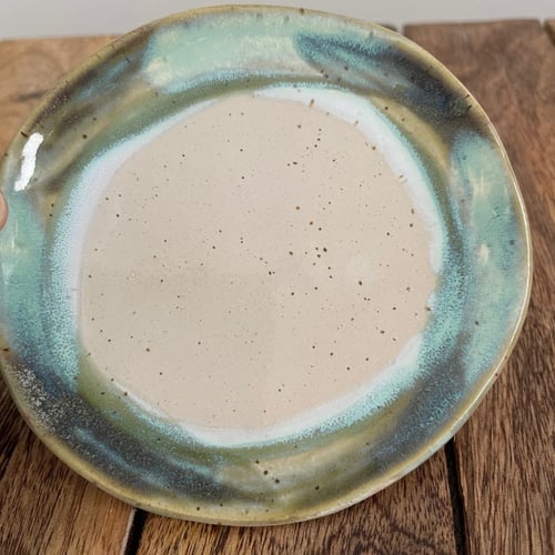 كوب + طبق خزف حجري منقط بطلاء مموج 300 مل