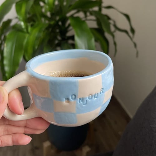 كوب Bonjour مربعات زرقاء