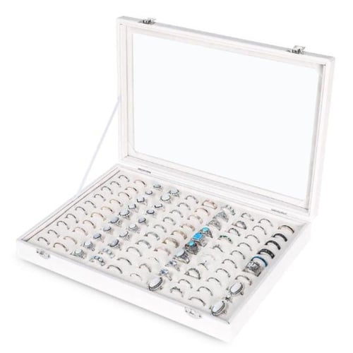 علبة خواتم مخملية فاخرة - تخزين حتى 100 خاتم بأناق...