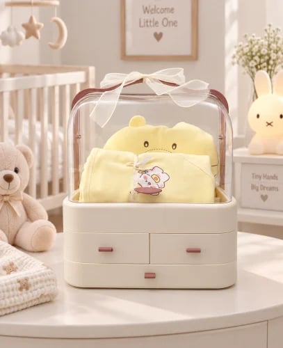 Neutral yellow newborn gift box with storage drawer – luxury cotton set