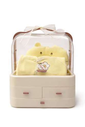 صندوق هدايا مواليد اصفر محايد مع درج تخزين – طقم ق...