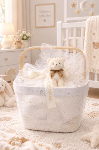 Baby arrival basket white 15 pieces – luxurious gi...