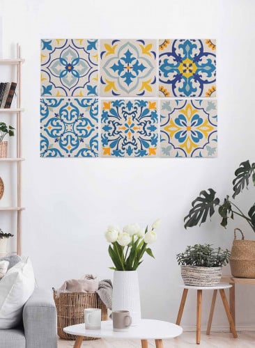 طقم من ٦ لوحات كانفاس مربع على إطار خشبي، تصميم اش...